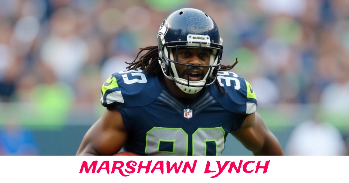 Marshawn Lynch in Beast Mode running on the field