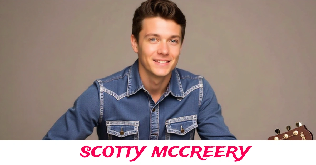 Scotty McCreery performing live at a country music concert with his guitar