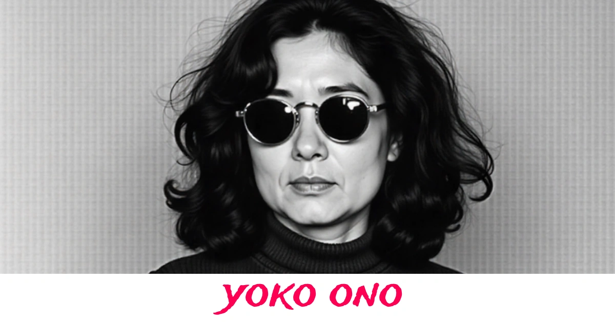 Yoko Ono conceptual artist portrait with avant-garde art background