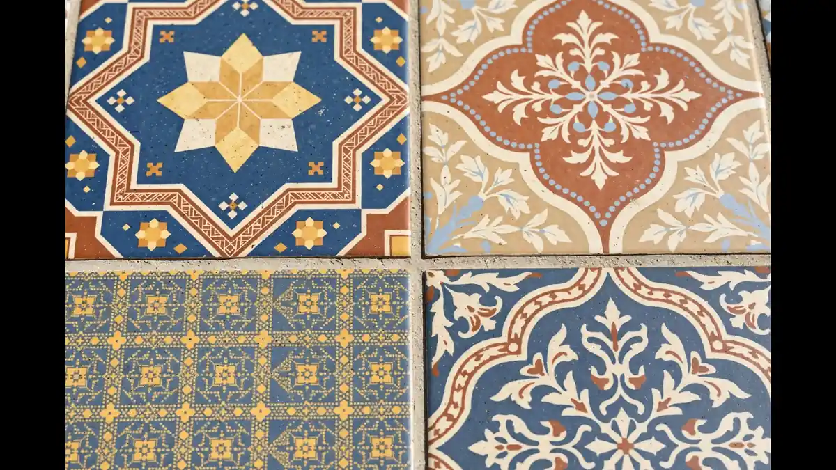 Close view of patterned statement tiles with neat grout lines